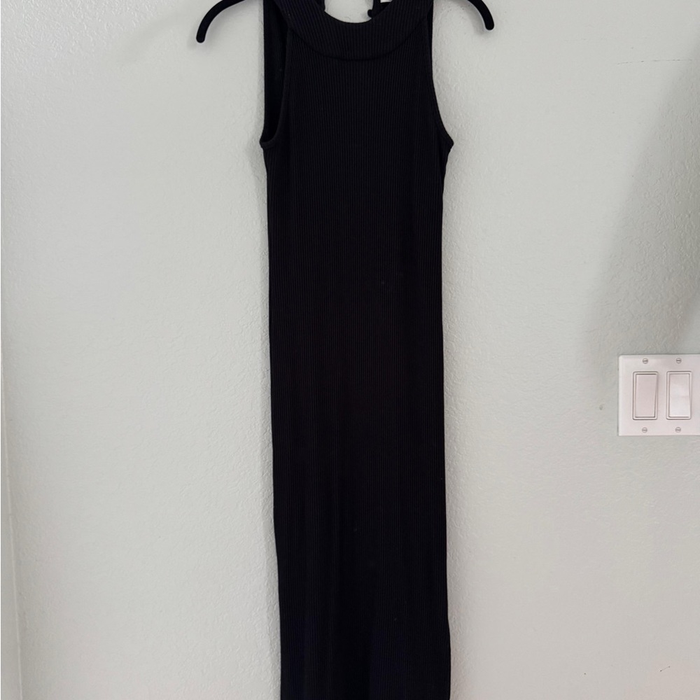 Amour Vert Ribbed Mock Neck Midi Dress – Black, Size S (Discontinued Brand)
